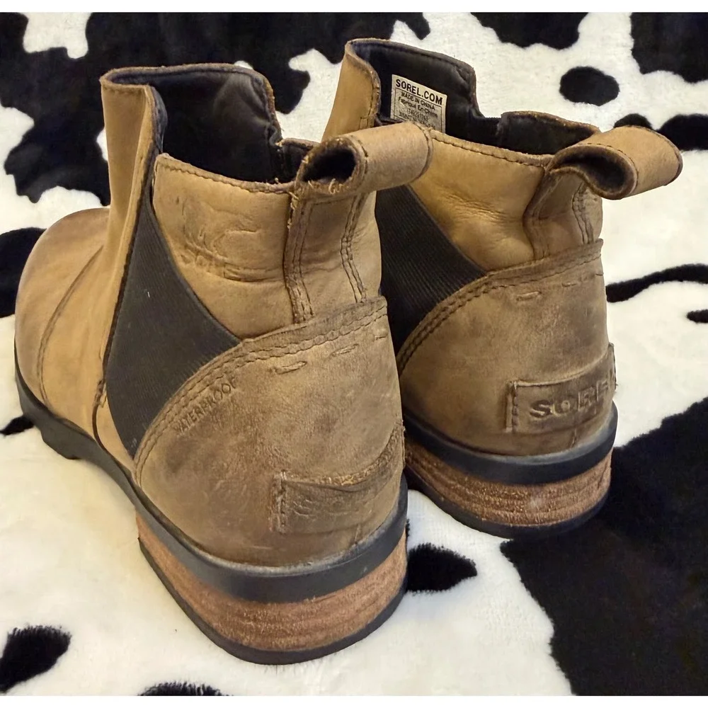 Sorel Emelie Chelsea Waterproof Leather Ankle Boots Brown Women's 6.5‎